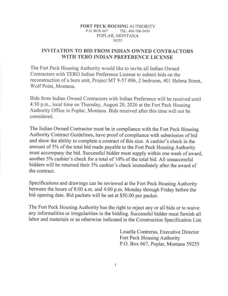 Invitation to Bid - Fort Peck Housing Authority