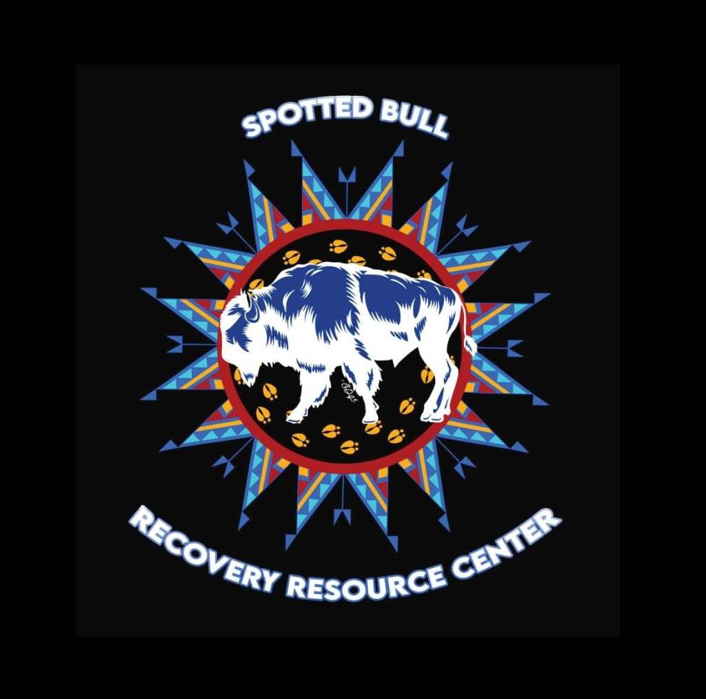 Spotted Bull Recovery Resource Center logo featuring a white buffalo surrounded by colorful geometric designs.
